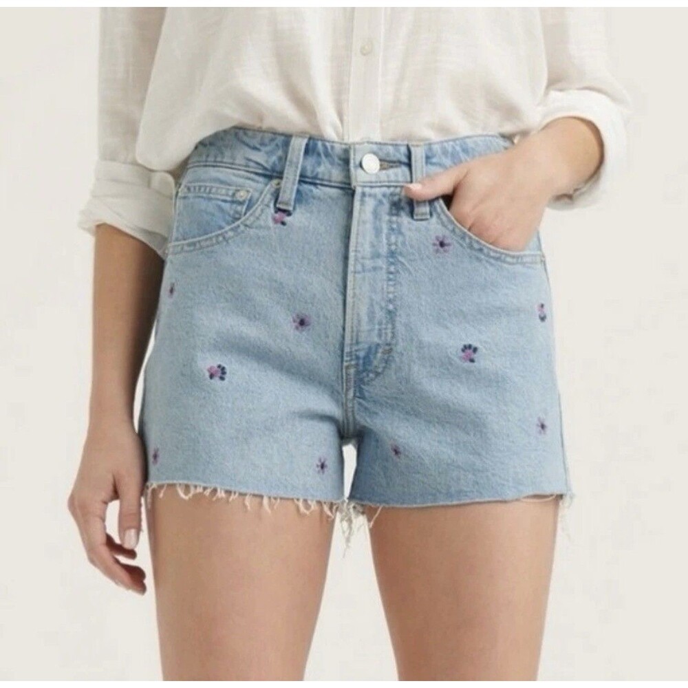Lucky Brand Boho Lucky Pins Jean Short floral Embroidery Size 4/27 Cut Off Jorts